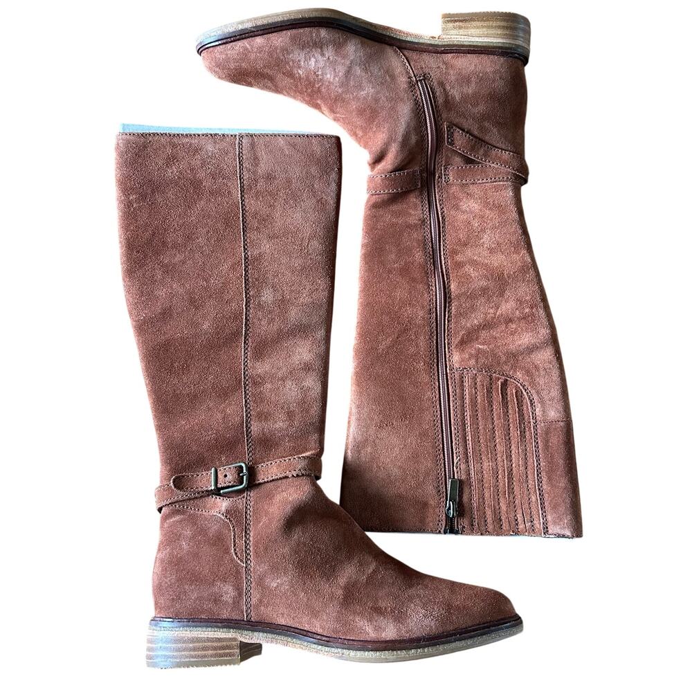 Clarks Womens NEW Size 6.5 D Clarkdale Clad Dark Tan Suede Riding Boots w/ Box